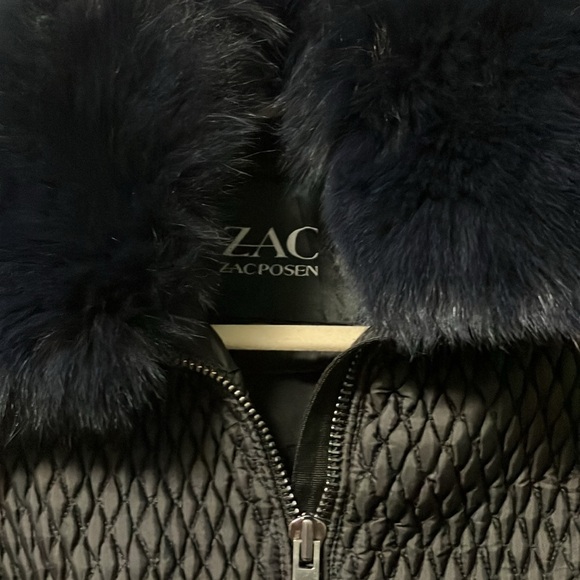 Zac Posen black quilted jacket with real dyed blue fox fur - Picture 2 of 7